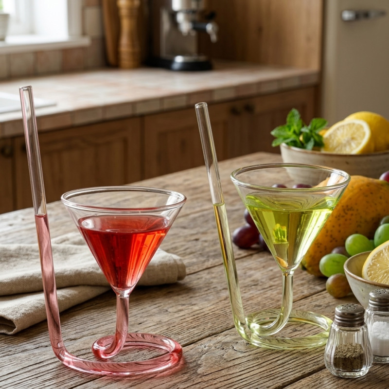 Spiral Cocktail Glass with Glass Straw