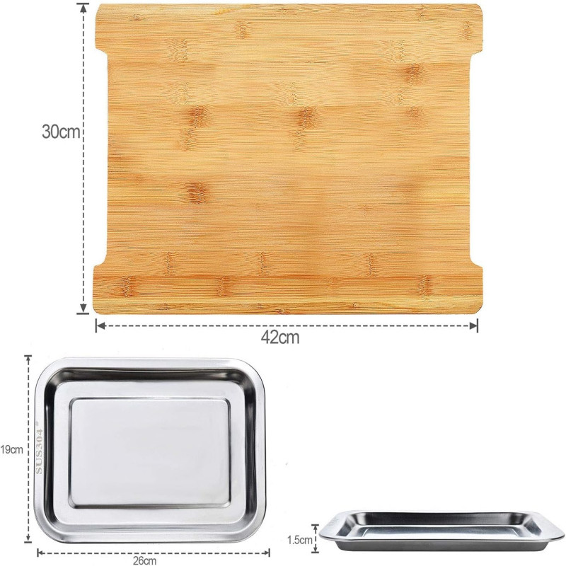 Bamboo Cutting Board with Removable Stainless Steel Trays