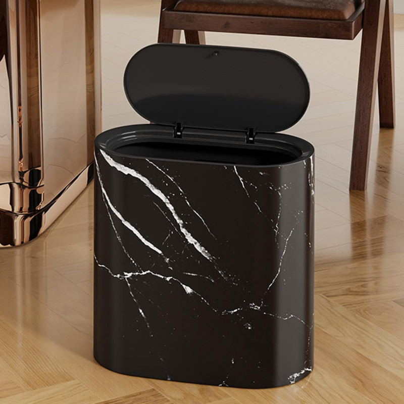 12L Marble Pattern Trash Bin with Lid