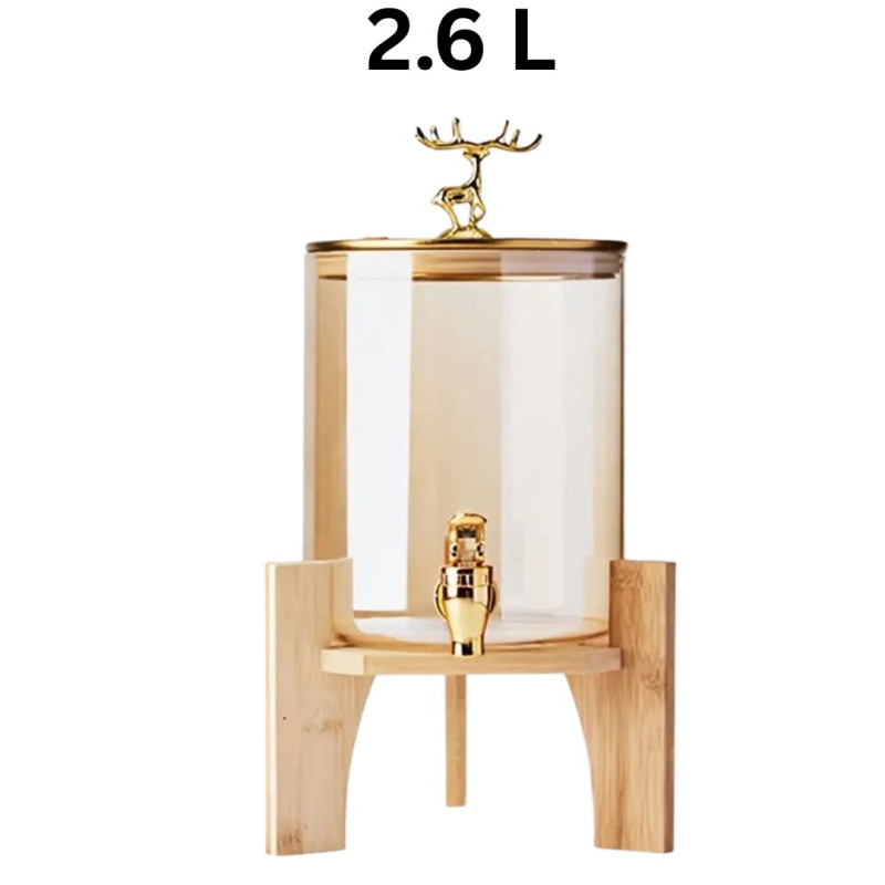 Glass Beverage Dispenser with Bamboo Stand 2.6 Liter