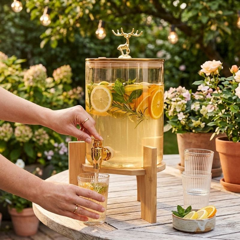 Glass Beverage Dispenser with Bamboo Stand 2.6 Liter