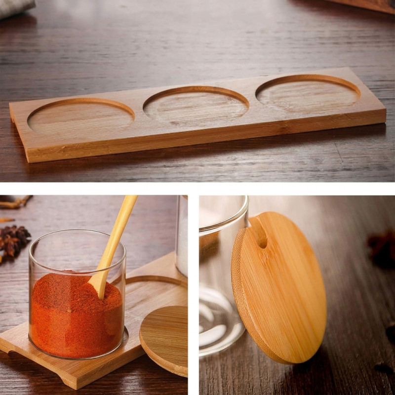 3 Piece Glass Spice Jar Set with Spoons