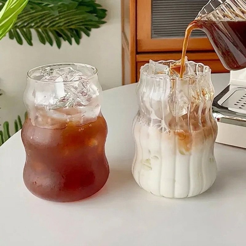 Ripple 400MLGlass Tumbler with Wooden Lid & Straw