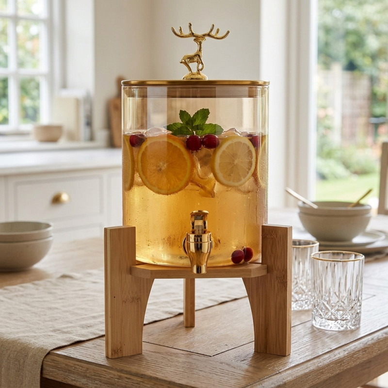 Glass Beverage Dispenser with Bamboo Stand 3.6 Liter