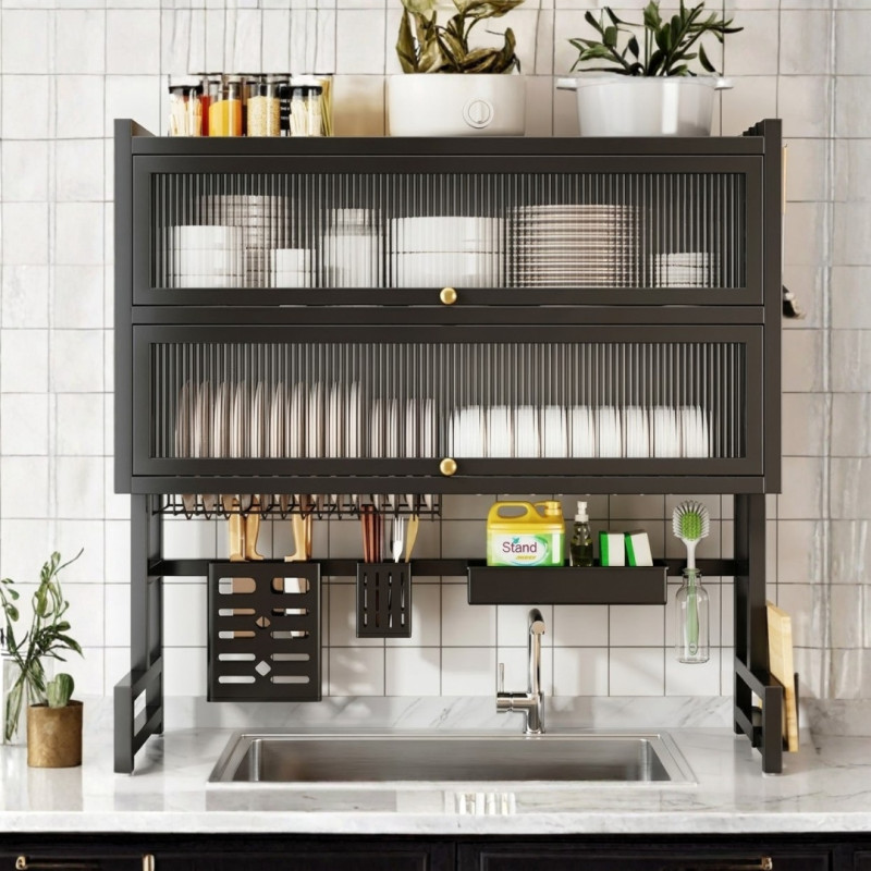 Over Sink Double Layer Dish Rack with Cabinet