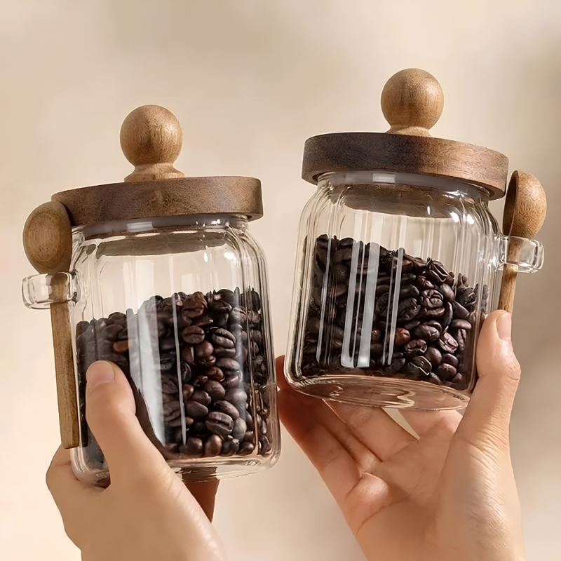 Glass Storage Jar with Wooden Lid & Spoon 500 ML