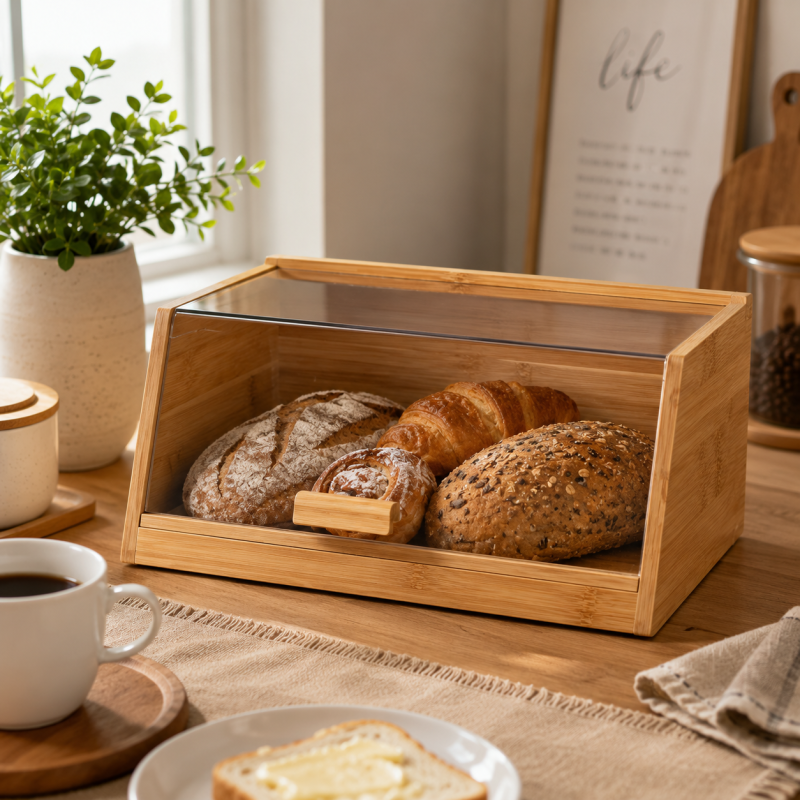 Bamboo Bread Box with Acrylic Lid