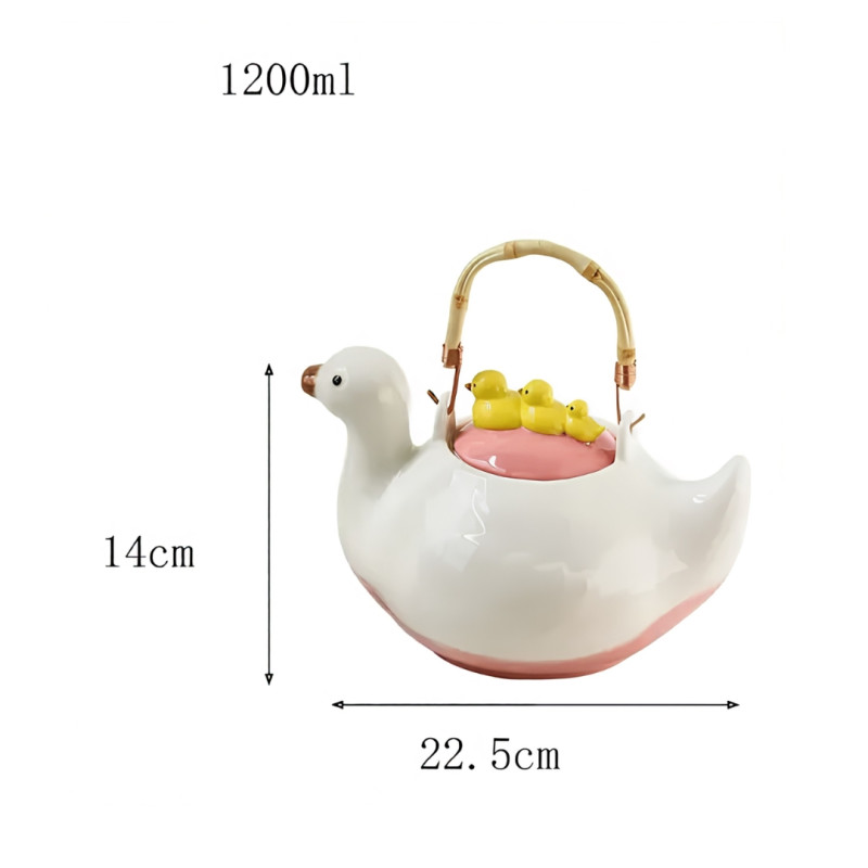 Cute Duck Ceramic Tea Pot with Fixed Duck Lid