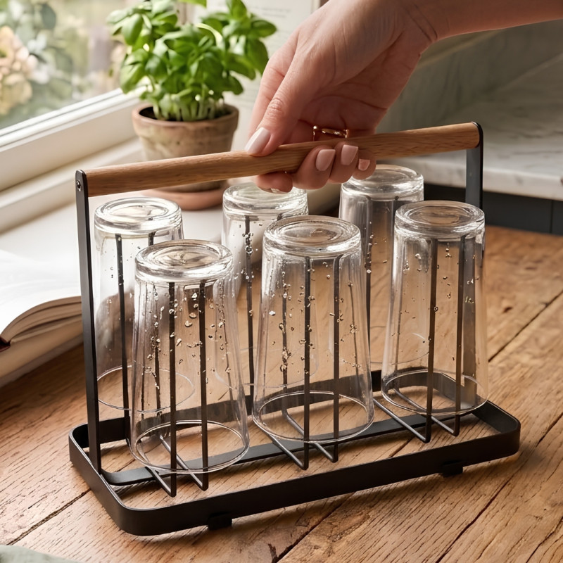 Glass Stand With Stylish Wooden Touch