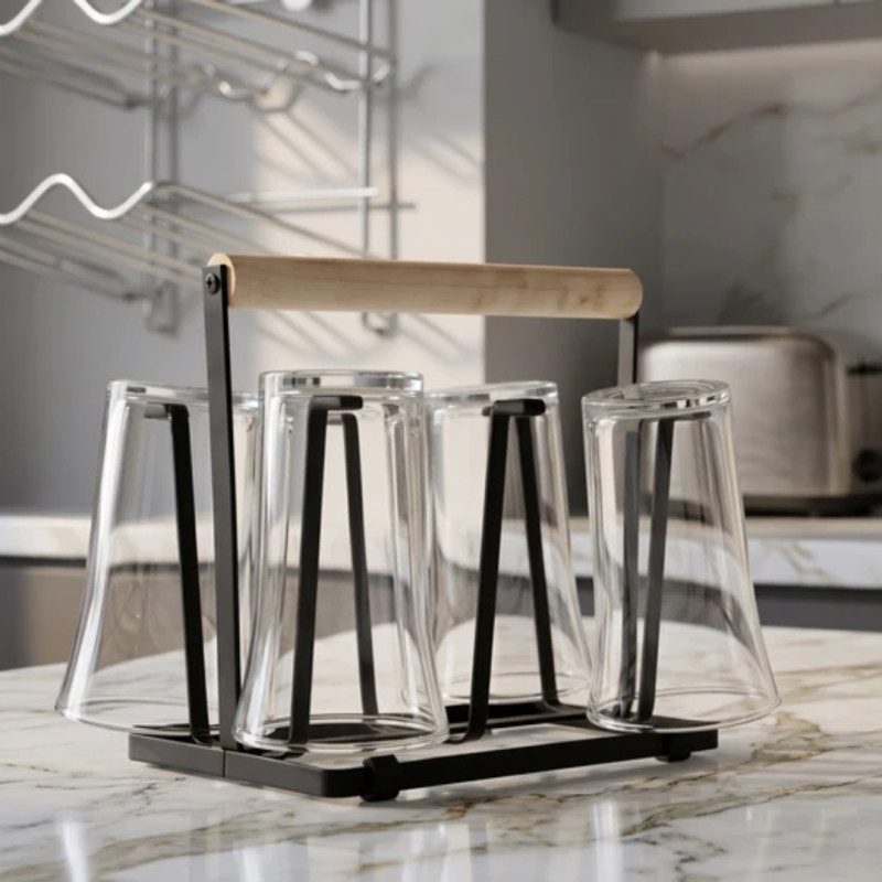 Glass Stand With Stylish Wooden Touch