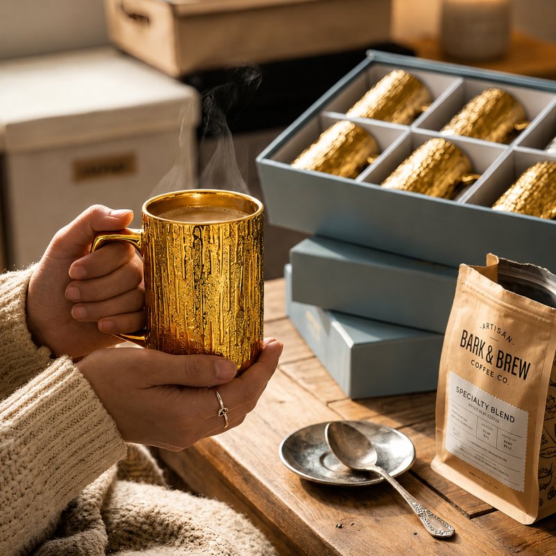 6 Piece Luxury Textured Golden Mug Set Big Size