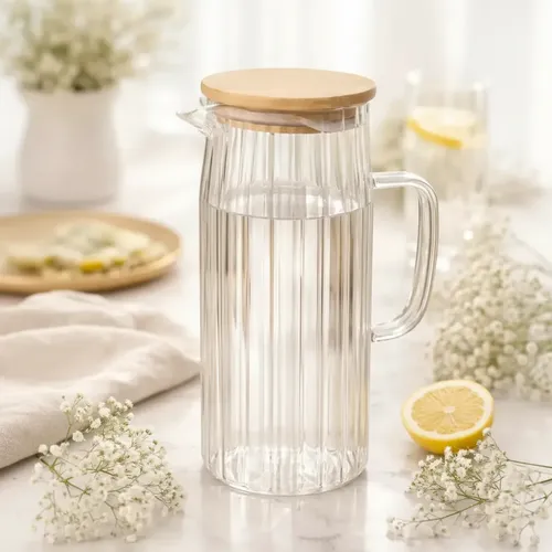 1.1L Borosilicate Glass Pitcher With Bamboo Lid