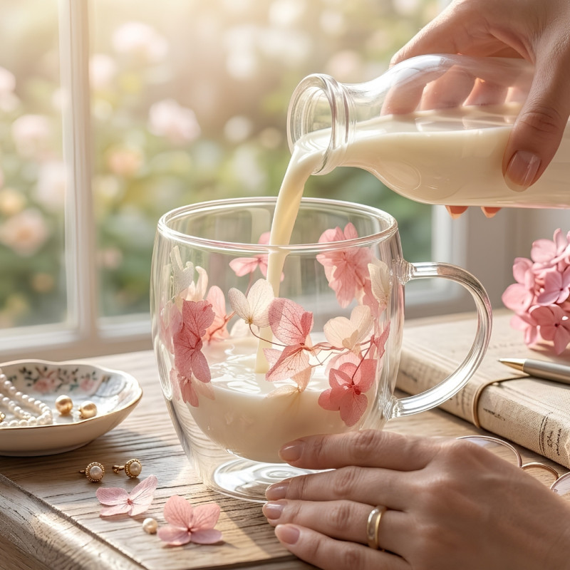 Double Wall Glass Mug With Dry Flowers