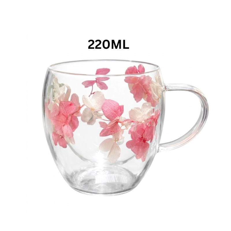Double Wall Glass Mug With Dry Flowers