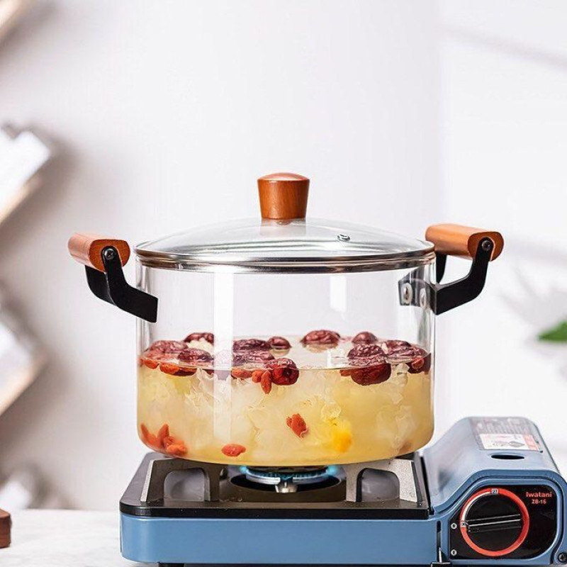 2.5L High Borosilicate Glass Cooking Pot With Lid & Handle
