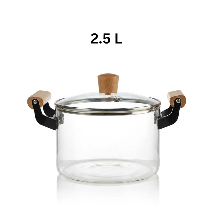 2.5L High Borosilicate Glass Cooking Pot With Lid & Handle