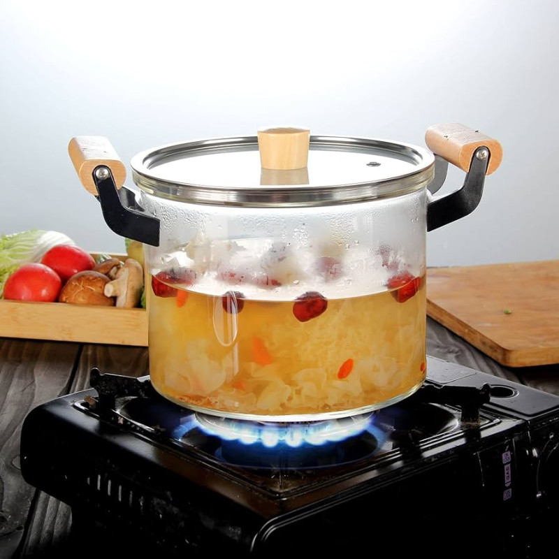 3.5L High Borosilicate Glass Cooking Pot With Lid & Handle