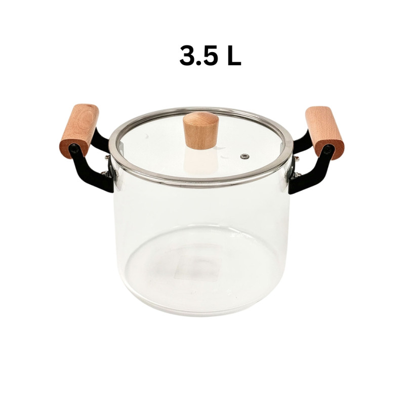 3.5L High Borosilicate Glass Cooking Pot With Lid & Handle