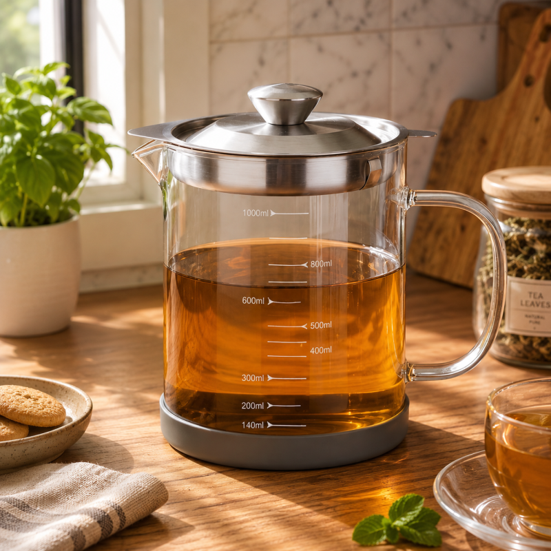 1000ML Glass Oil Filter Pot Kitchen Oil Strainer Container