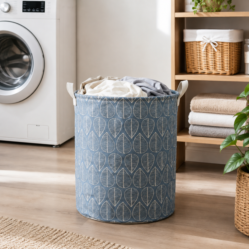 Foldable Laundry Basket Blue Leaf