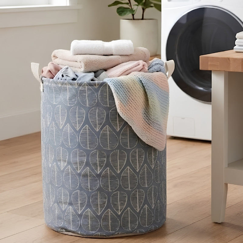 Foldable Laundry Basket Blue Leaf