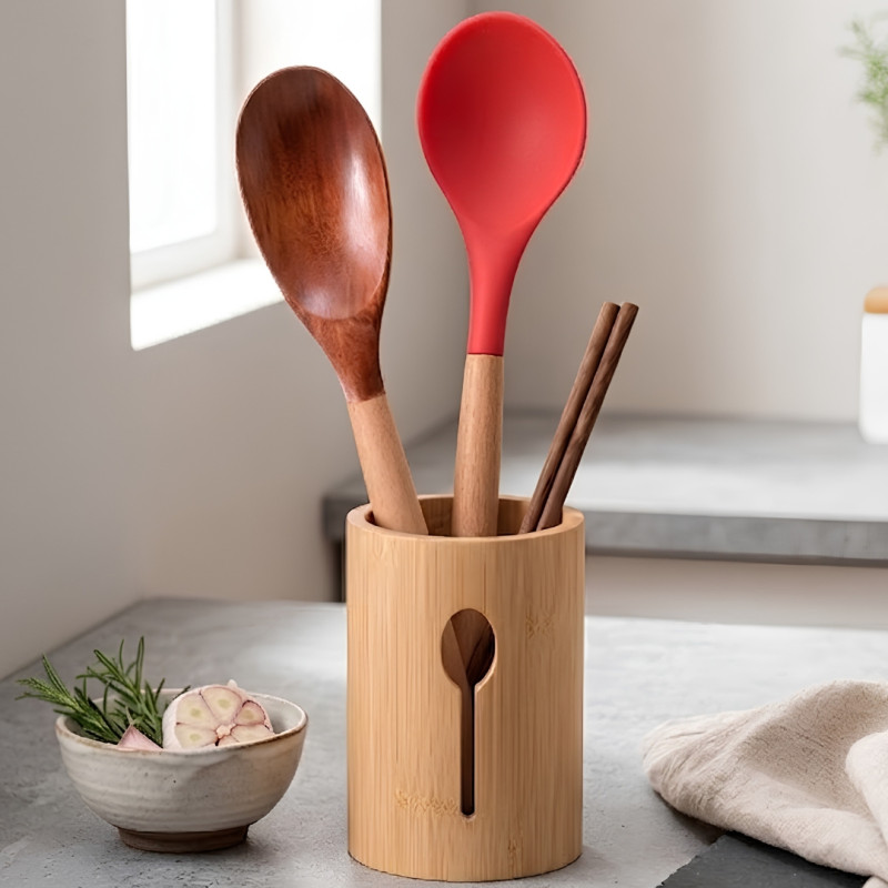 Bamboo Kitchen Cutlery Holder Caddy
