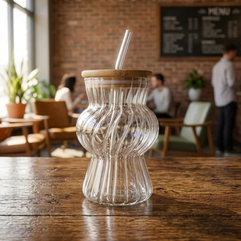 400ML Glass Straw Cup Reusable Drinking Glass with Straw