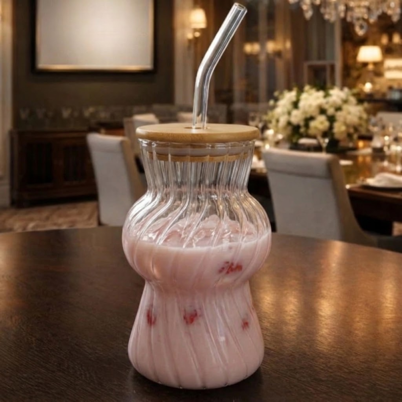 400ML Glass Straw Cup Reusable Drinking Glass with Straw