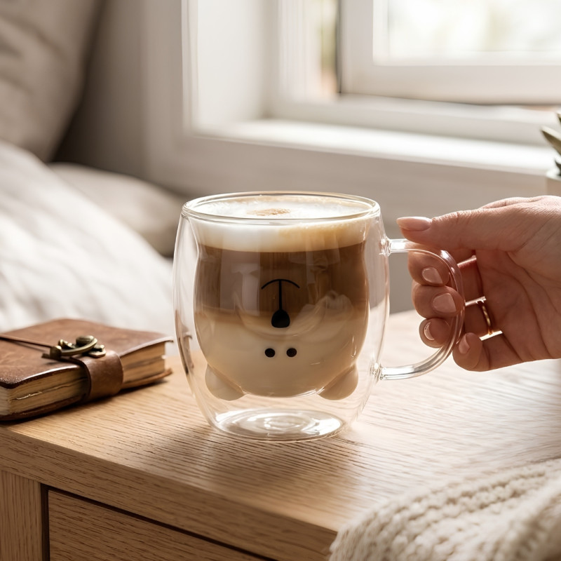 300ml Bear Shape Double Layer Glass Mug