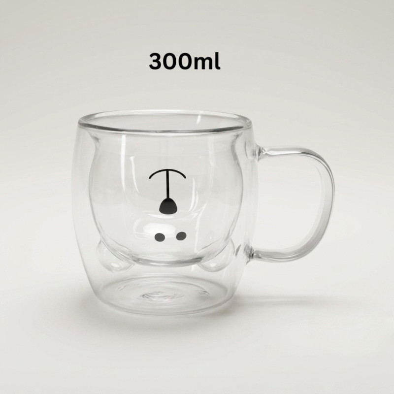 300ml Bear Shape Double Layer Glass Mug