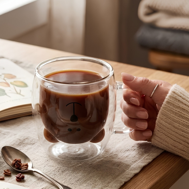 300ml Bear Shape Double Layer Glass Mug