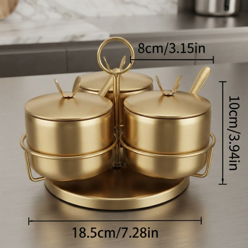 Golden Stainless Steel Spice Jar Set With Rotatable Rack