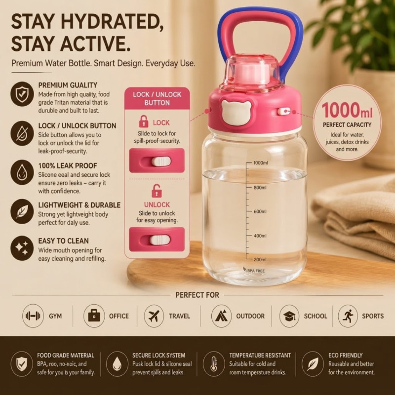 1000ml Premium Stylish Water Bottle