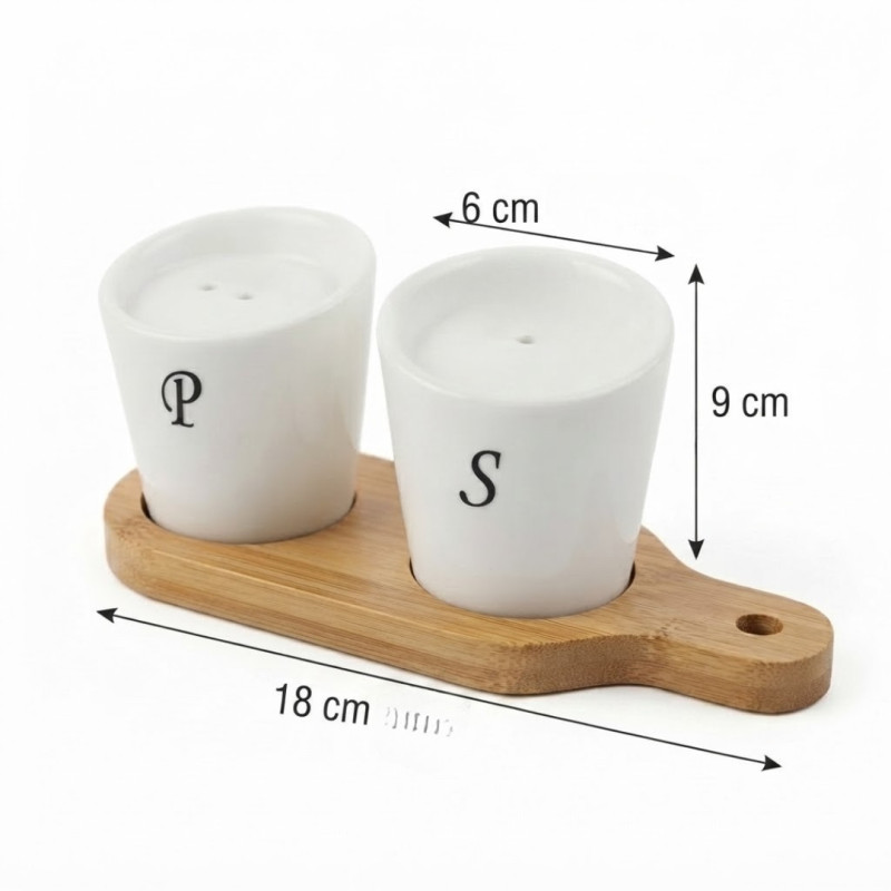 Luxury Ceramic Salt & Pepper Set With Bamboo Stand