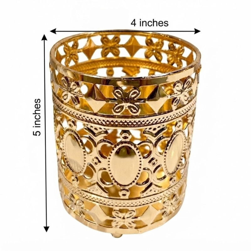 Gold Metal Pen Holder & Tealight Candle Lantern