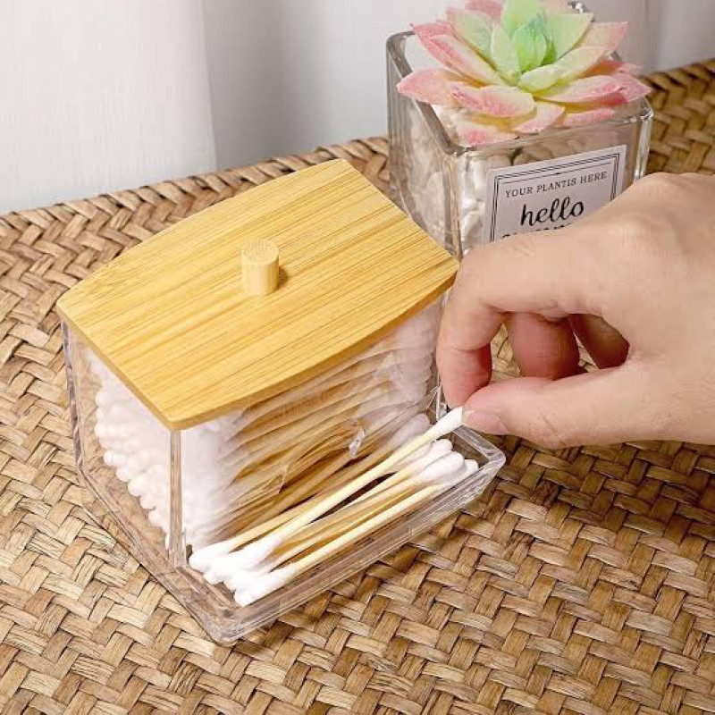 Cotton Bud Storage Box With Wooden Lid