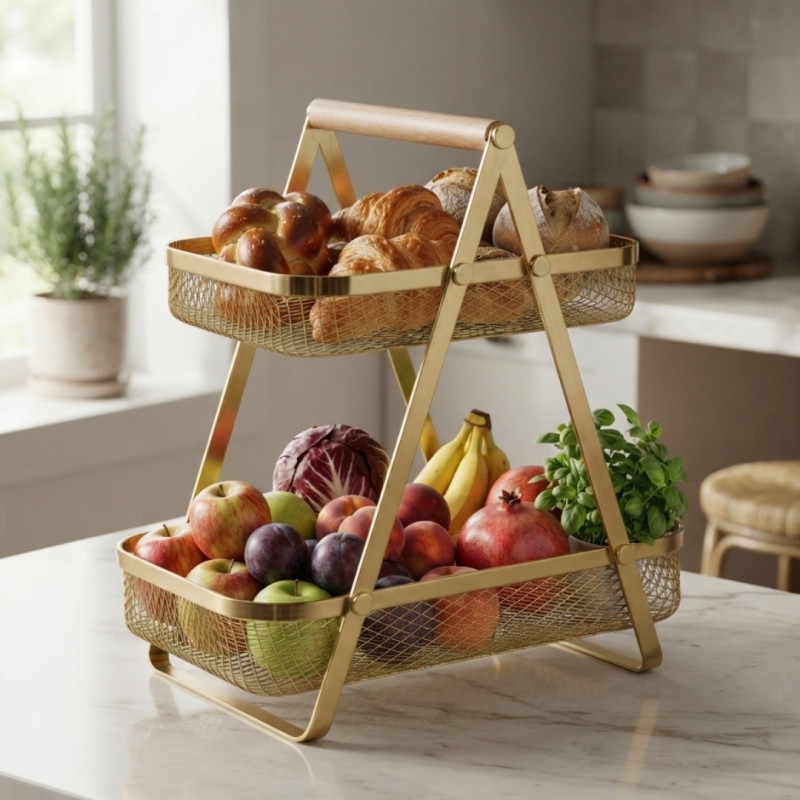 2 Layer Golden Storage Basket