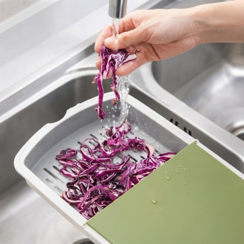 3 In 1 Plastic Chopping Board With Draining Basket & Flip Lid