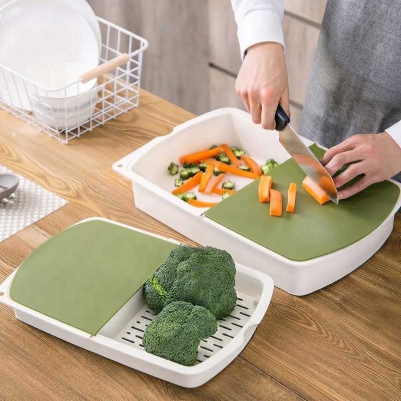 3 In 1 Plastic Chopping Board With Draining Basket & Flip Lid