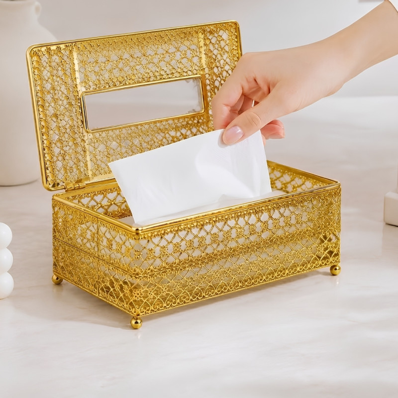 Gold Metallic Filigree Tissue Box