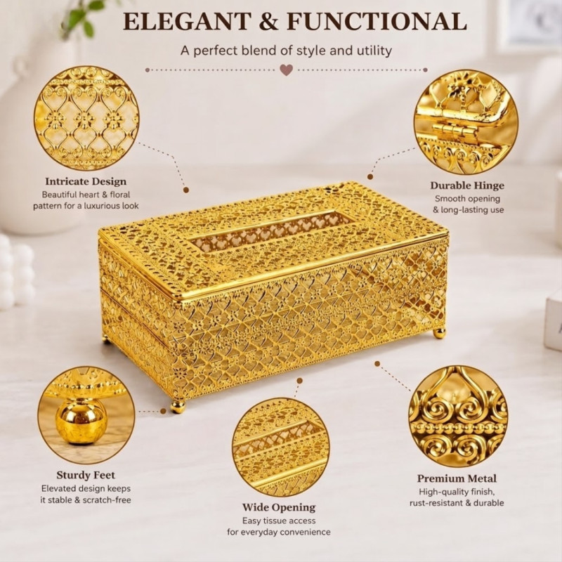 Gold Metallic Filigree Tissue Box