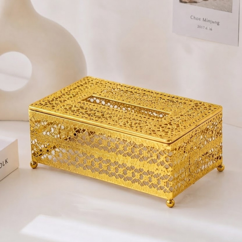 Gold Metallic Filigree Tissue Box