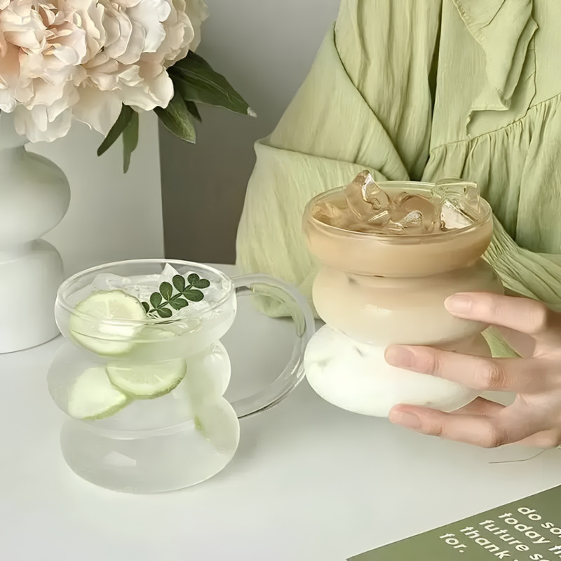 Borosilicate Glass Irregular Cup With Handle 430ml