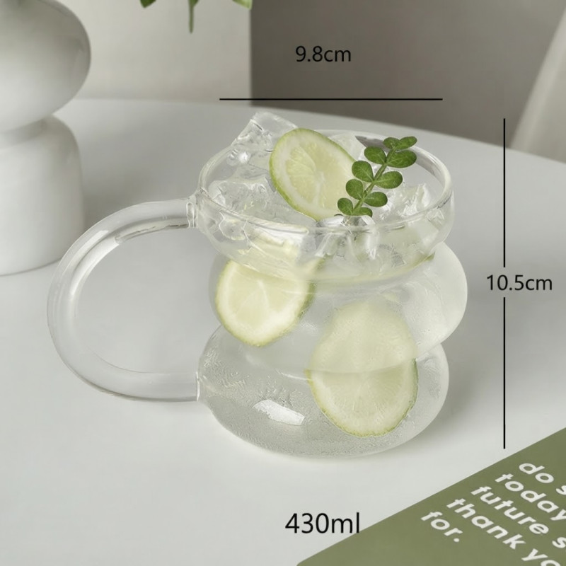 Borosilicate Glass Irregular Cup With Handle 430ml