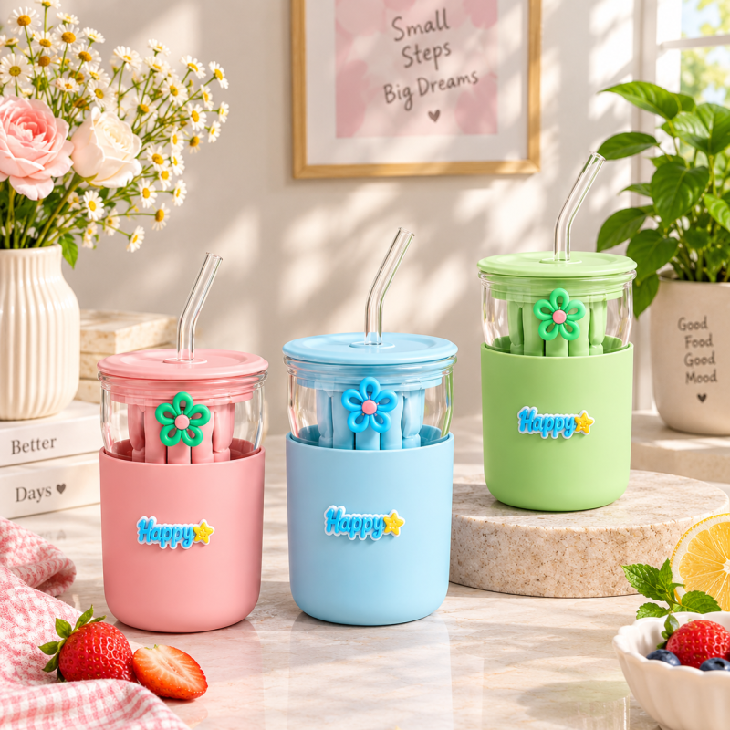 350ml Glass Straw Sipper