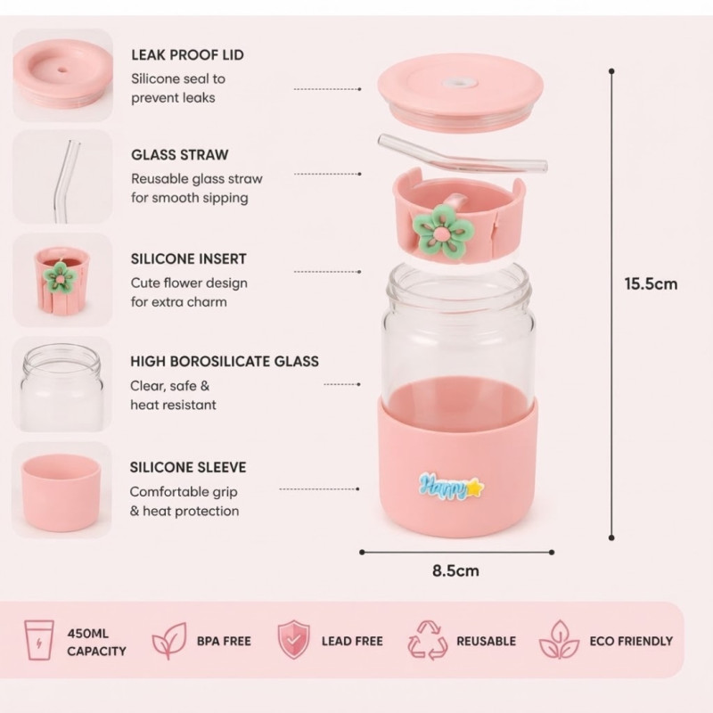 350ml Glass Straw Sipper