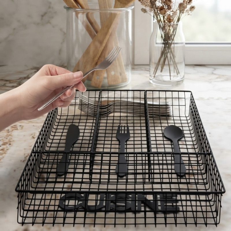 4 Compartment Metal Cutlery Tray Organiser for Kitchen Drawer Storage