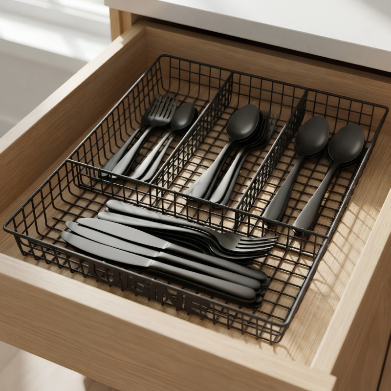 4 Compartment Metal Cutlery Tray Organiser for Kitchen Drawer Storage