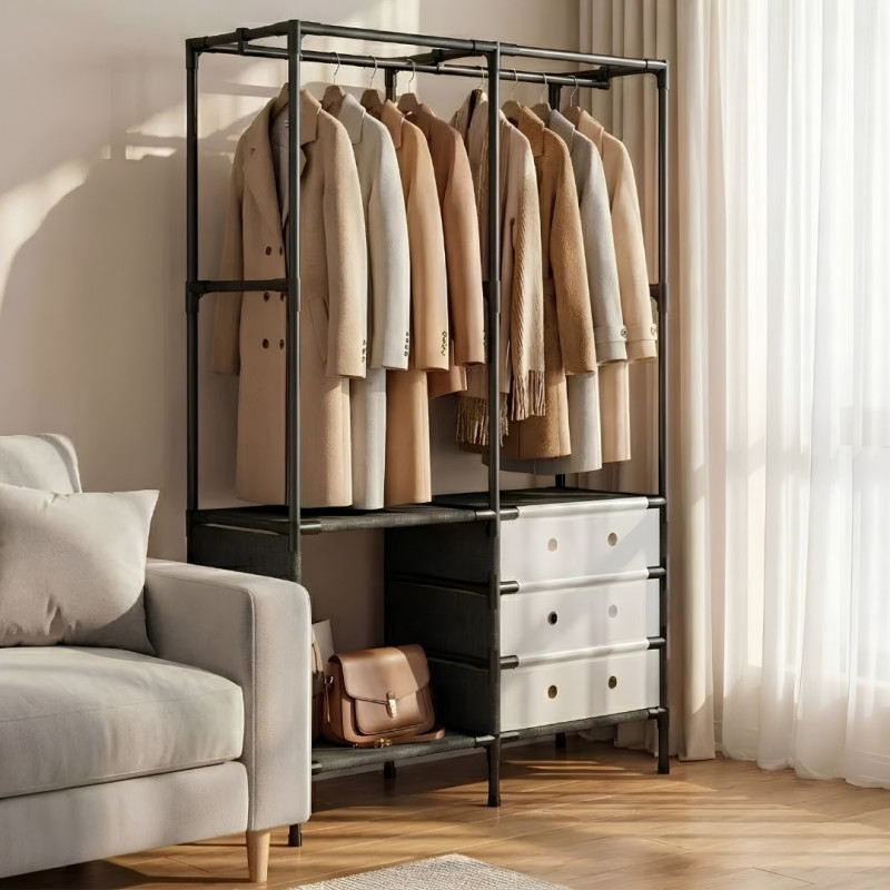 Multi Tier Clothing Rack with Drawers and Shoe Storage Organiser for Home and Bedroom