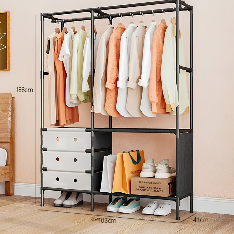 Multi Tier Clothing Rack with Drawers and Shoe Storage Organiser for Home and Bedroom